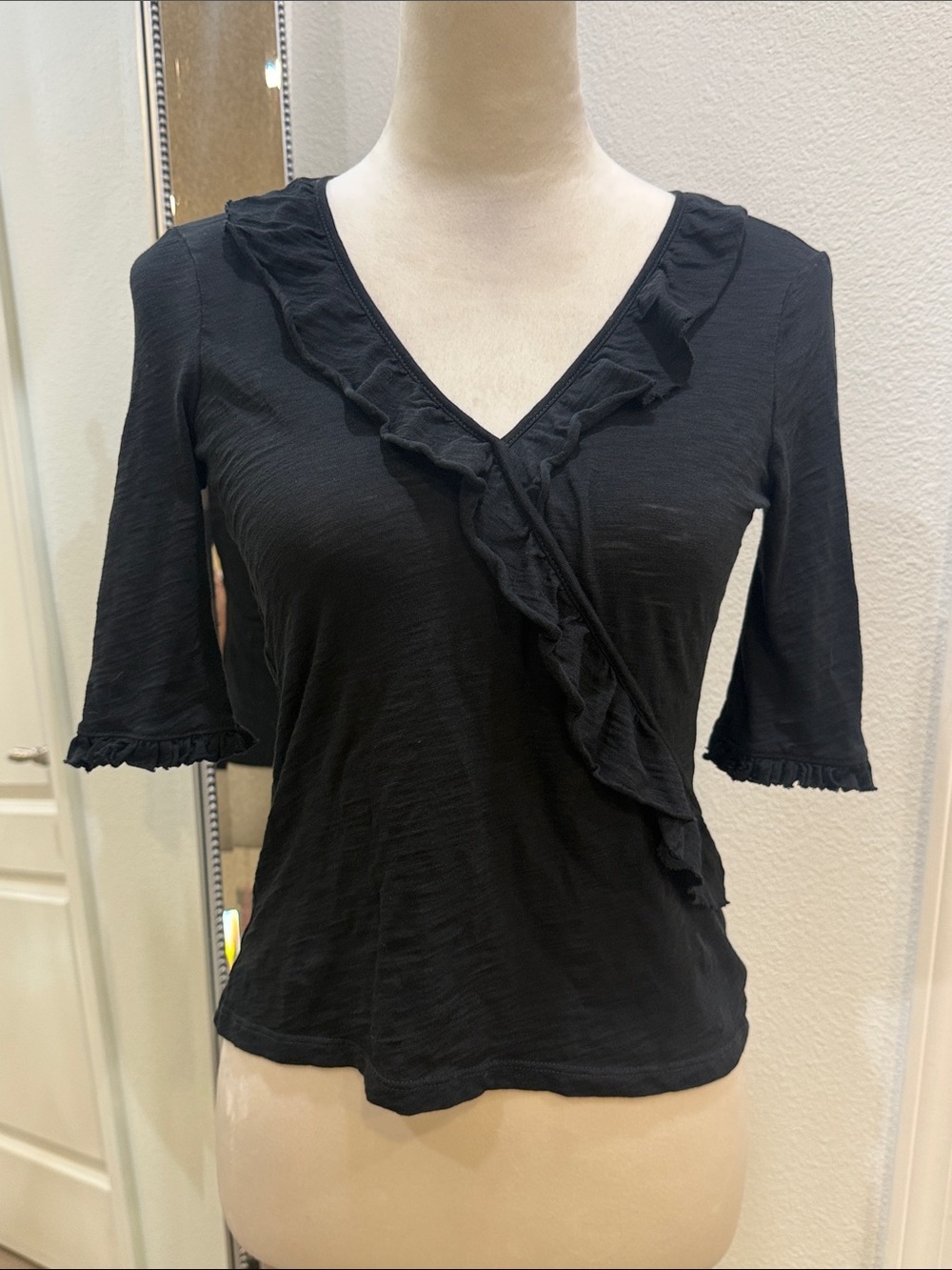 Goldie Black Ruffle-Trim V-Neck Top